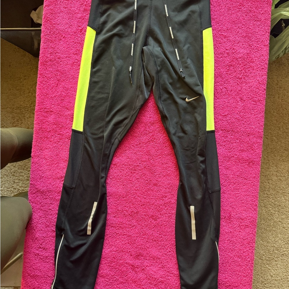 Nike Women’s Black Joggers with Neon Yellow Panels